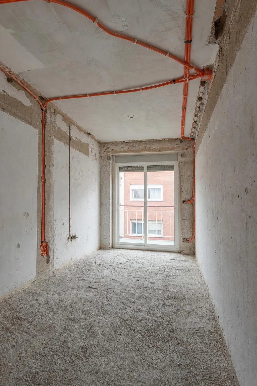 Habitación de un piso antiguo con tubos nuevos para renovar la instalación
